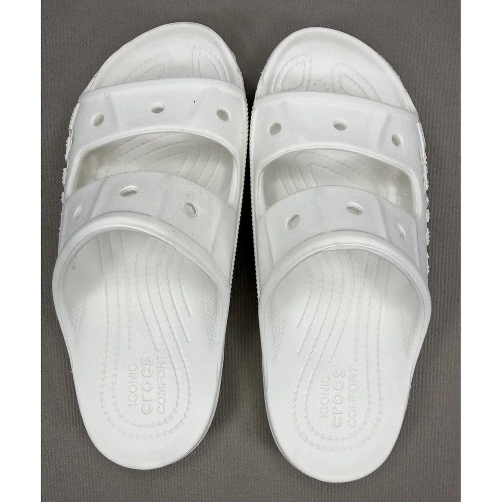 Crocs Slides Women's 9 Iconic Comfort White Sandals Men 7 Outdoor Summer Water